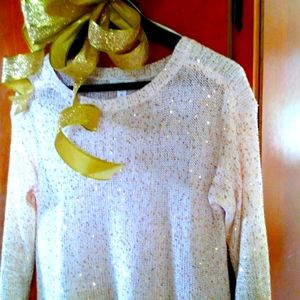 Jaclyn's Smith Collection Ivory Sweater with Gold Sequins, Size L